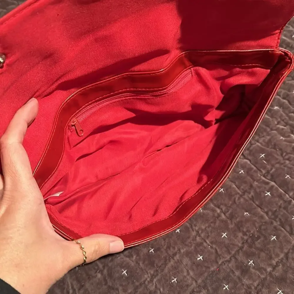 Vintage Red Vinyl Clutch w white buckle
